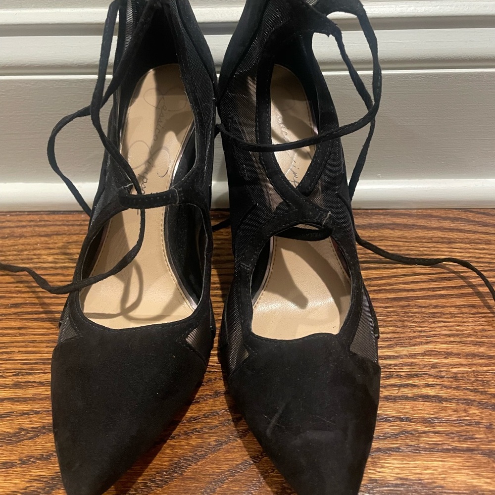 Jessica Simpson Black Heels with Crisscross Straps